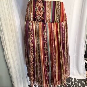Sunny Leigh Women’s Midi Silk Skirt. Lined Brown Multi Color Print Size 14 NWT